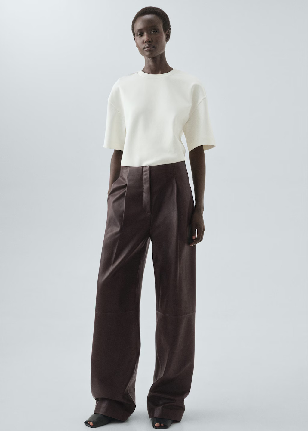 100% leather straight-leg pants brown - Woman - 2 - MANGO | Mango (US/MX/AU)