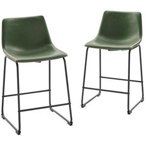 26" Contemporary Metal-Leg Faux Leather Counter Stool in Green | Cymax