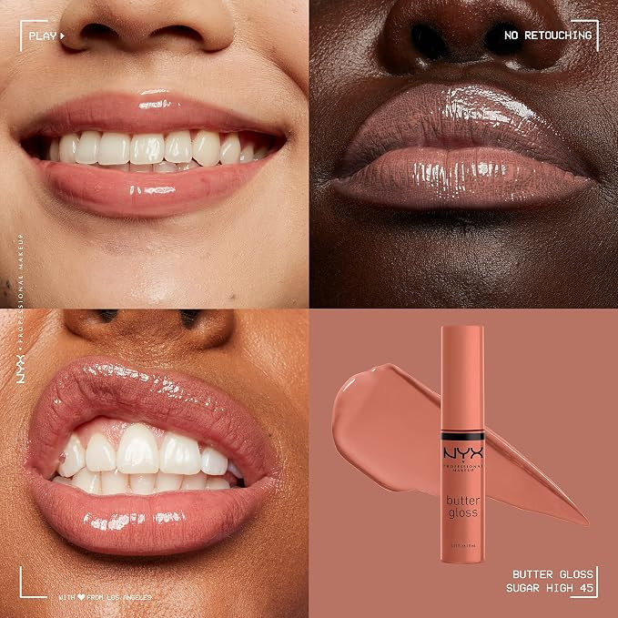 NYX PROFESSIONAL MAKEUP Butter Gloss Brown Sugar, Non-Sticky Lip Gloss - Sugar High (Peachy Light... | Amazon (US)