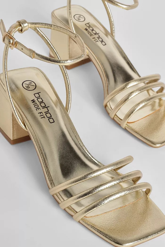 Wide Width Square Toe Triple Strap Low Block Heel Sandals | boohoo (US & Canada)