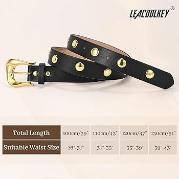 LEACOOLKEY Women Leather Belts for Jeans Dress Fashion Gold Black Leather Belt Women Studded Belt... | Amazon (US)