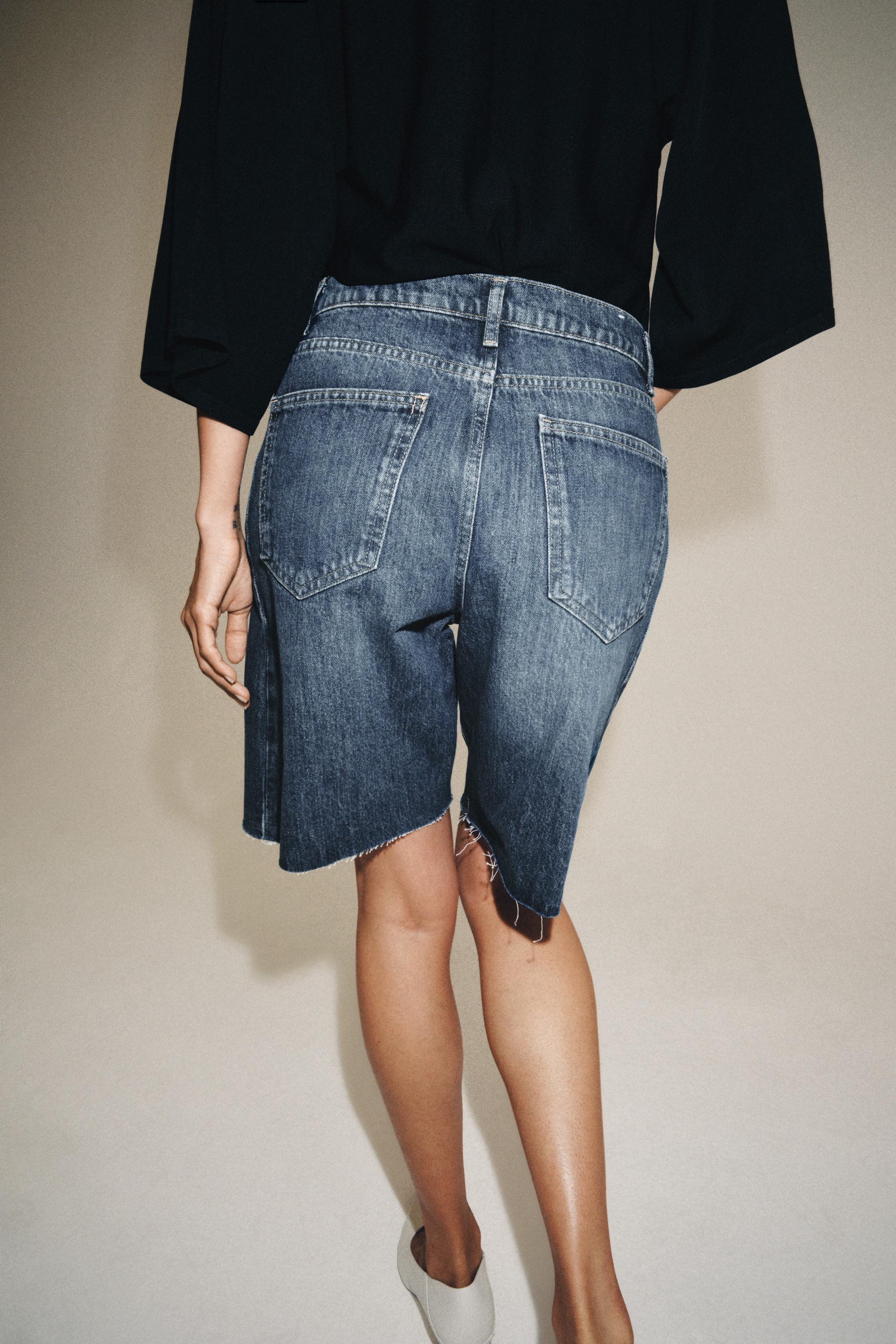 ZW COLLECTION RELAXED FIT MID-WAIST DENIM BERMUDA SHORTS | Zara UK