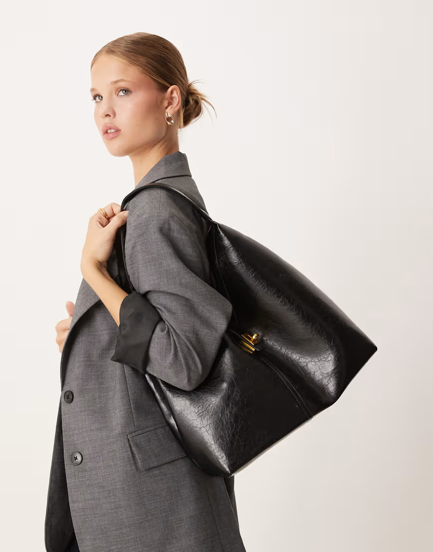 ASOS DESIGN tote bag with lock detail in black | ASOS (Global)