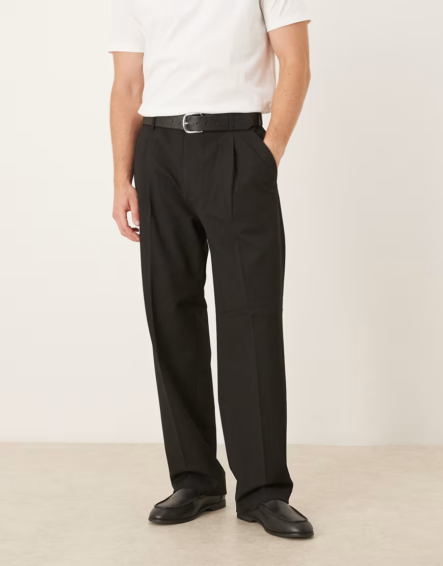 Selected loose fit pleated trouser in black | ASOS (Global)