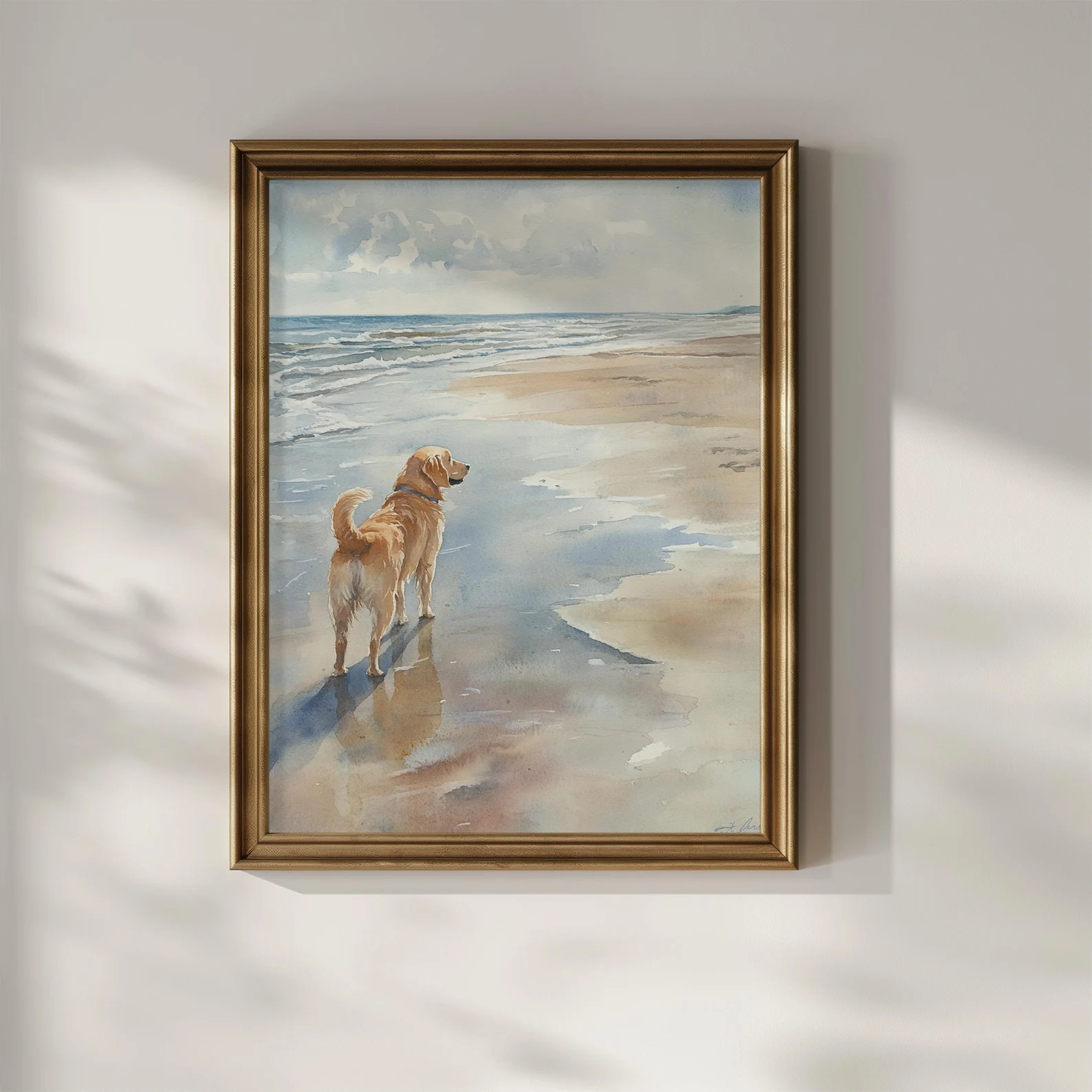 Coastal Dog Poster Print Golden Retriever Labrador Beach Wall Art Beach House Wall Decor Watercol... | Etsy (Global)