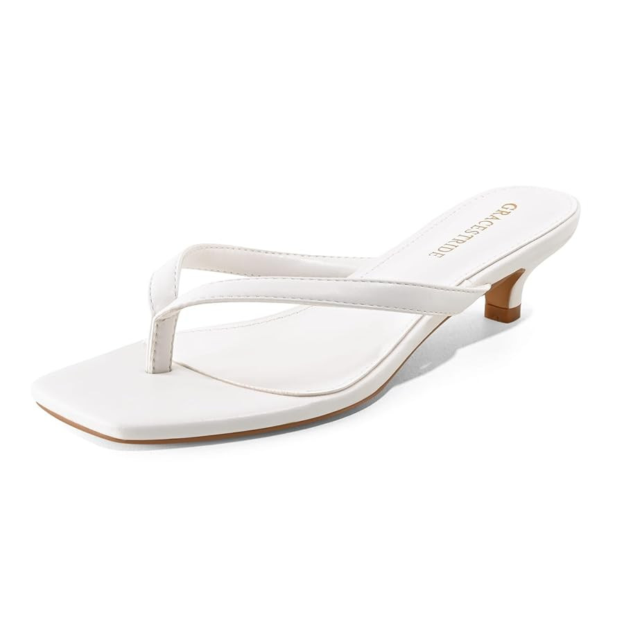 Women’s Flip-Flops Kitten Heels Thong Sandals For Women Square Toe Slip On Fashion Summer Dress... | Amazon (US)