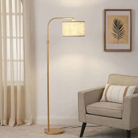EDISHINE Arc Floor Lamp for Living Room, Modern Standing Lamp with Adjustable Drum Shade, Gold R... | Amazon (US)