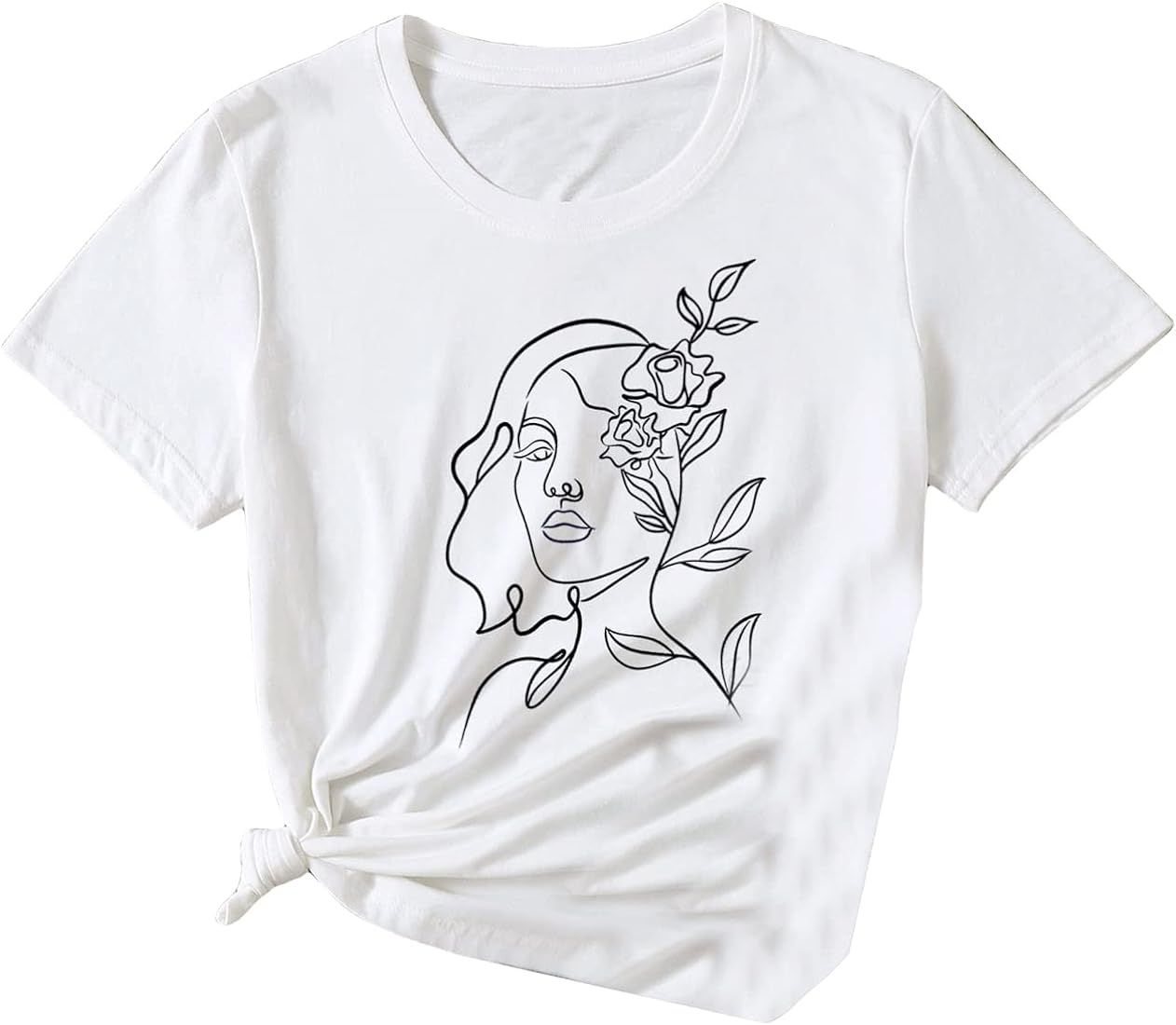 Romwe Women's Graphic Printed Cartoon Portrait Short Sleeve Casual T-Shirt Top | Amazon (US)