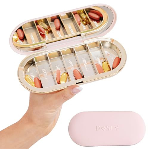 Dosey 7 Day Pill Compact Travel Pill Organizer - Pill Case with 7 Pill Compartments for Medicine Storage & Protection – Stylish & Elegant Medication Organizer with Mirror, Blush | Amazon (US)