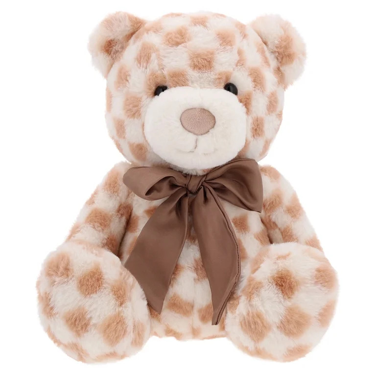 Large Checkered Bear Plush, Brown and White, Mother's Day by Way To Celebrate | Walmart (US)