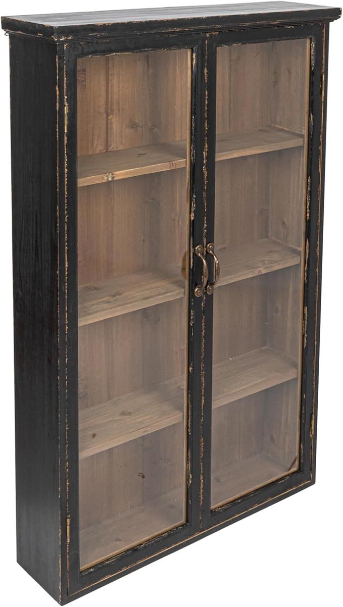 Creative Co-Op Black Wood and Glass Display Cabinet with 3 Shelves and 2 Doors, Natural | Amazon (US)