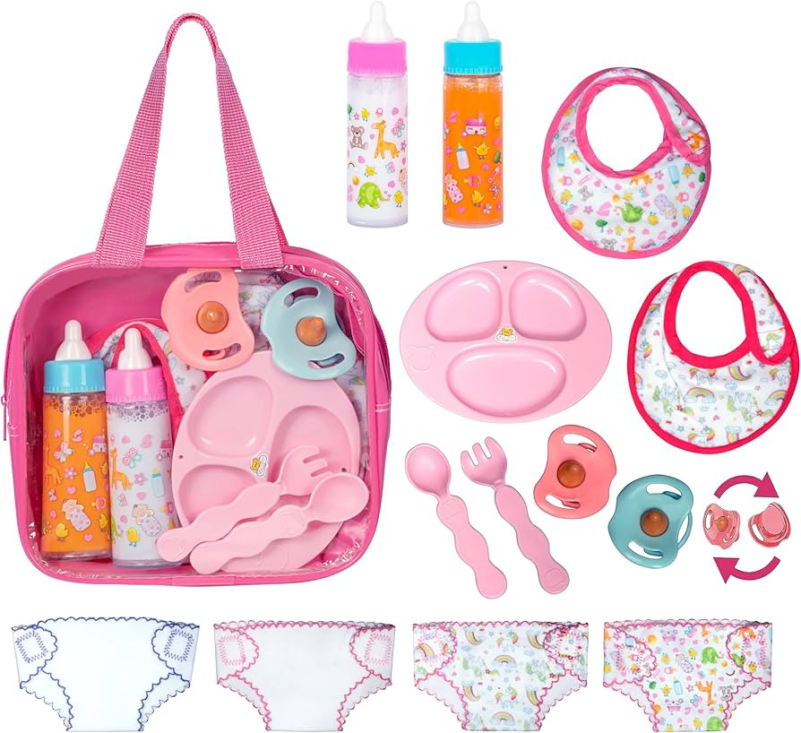 My Sweet Baby 13-Piece Doll Feeding & Diaper Bag Set – Disappearing Milk Bottles, Bibs, Pacifie... | Amazon (US)