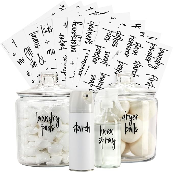 141 Pieces Black Script Laundry Room Labels for Containers, Preprinted Clear Stickers for Home Or... | Amazon (US)