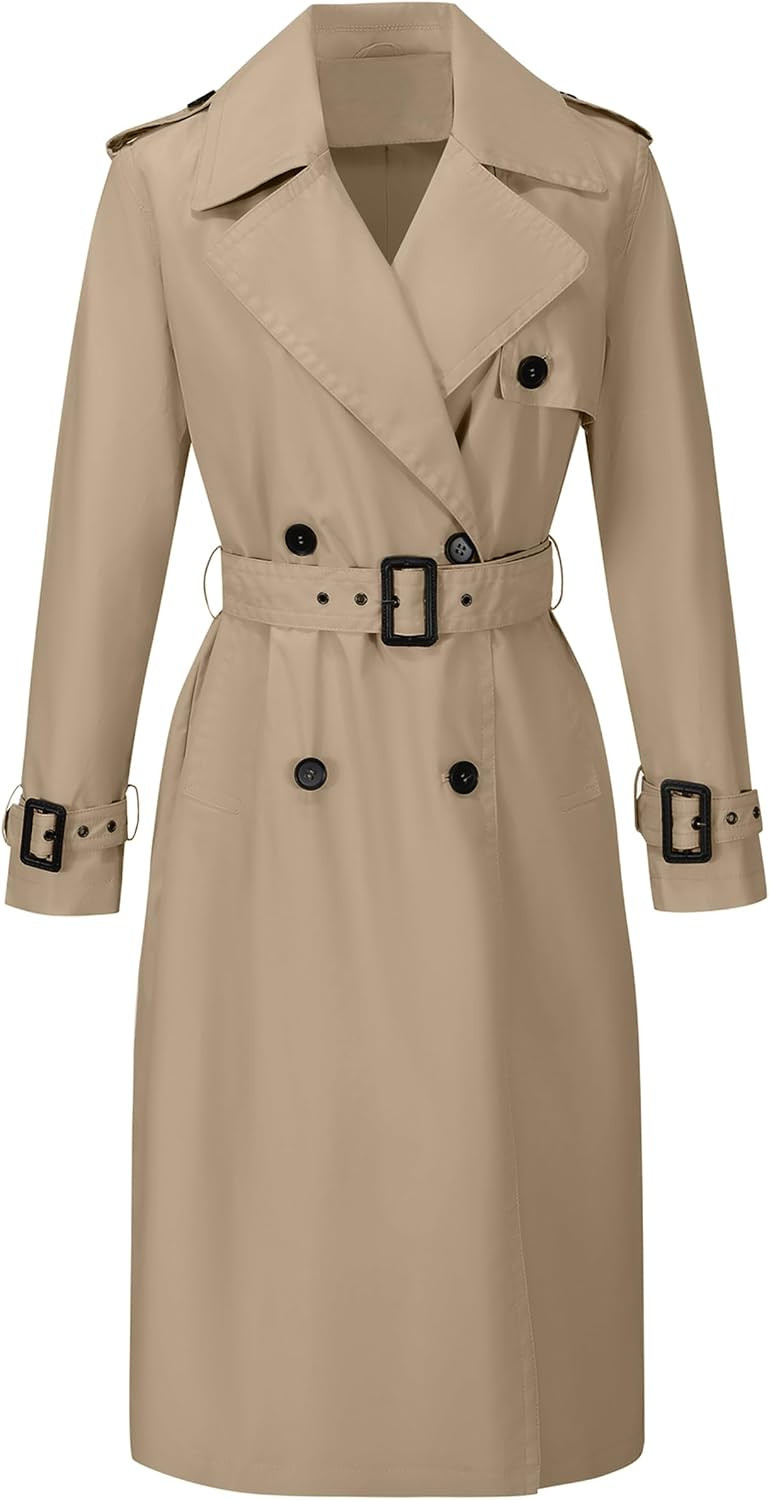 RISISSIDA Women Double-Breasted Long Trench Coats Water Resistant | Amazon (US)