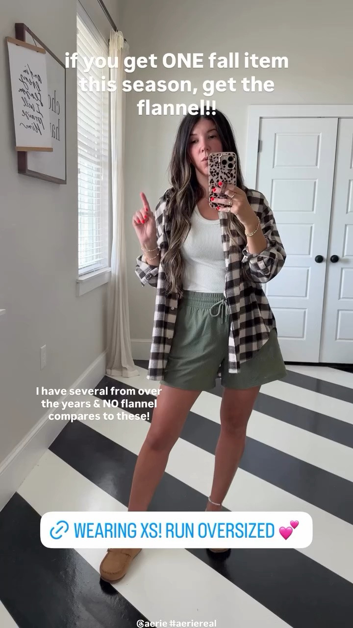 if you get ONE fall item this season, get the flannel!! I have several from over the years & NO flannel compares to these! @aerie #aeriereal

@Aerie pre fall haul! 
blue barrel pants: xs
green sweatshirt: s
stripe sweater pants: xs
stripe sweater: xs
navy blue satin bubble pants: xxs (size down 1) 
Henley stripe quarter button up sweatshirt: xs
rugby polo: xs
flannel button down: xs (hands down the best flannels ever) 
green athletic shorts: xs 
mock neck sweatshirt: s
leggings: xs (the huggers are the best) 
minnetonka clogs: 6 tts
vans: 6.5
red mary jane sneakers: 6; size up if between 
Code Michelle15 on Mama hats
Code everydaysmitten on @Loopy Cases

#LTKootd #LTKOver40 #LTKSeasonal