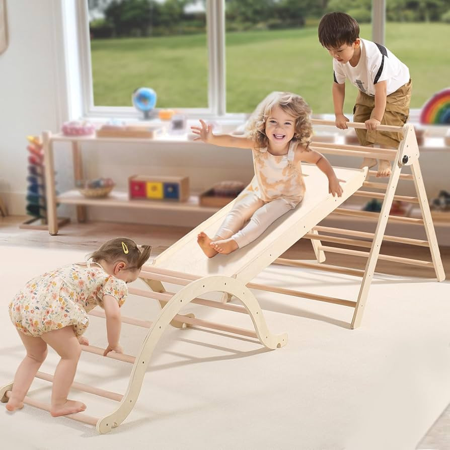 Giant bean Large Foldable Pikler Triangle Set with Sliding Ramp & Climbing Arch Ramp, 5-in-1 Wood... | Amazon (US)