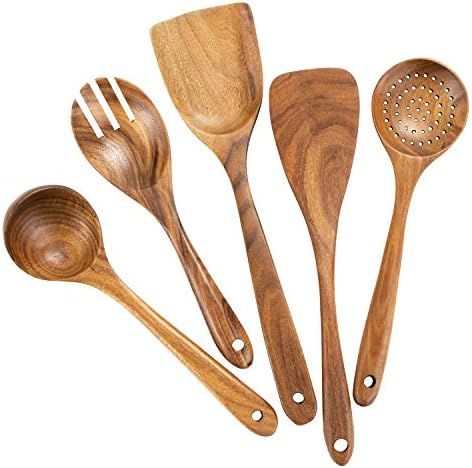Wood Utensils Set for Cooking, Teak Wooden Utensils Set Wood Spatula for Nonstick Cookware Kitche... | Amazon (US)