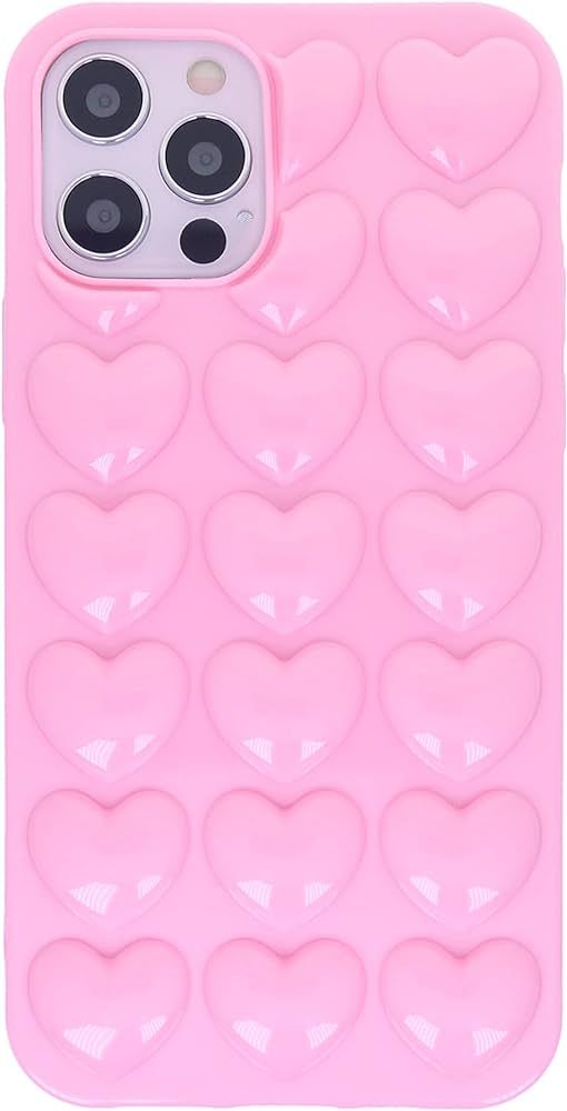 iPhone 12 Pro Max Case for Women, 3D Pop Bubble Heart Kawaii Gel Cover, Cute Girly for iPhone12 P... | Amazon (US)