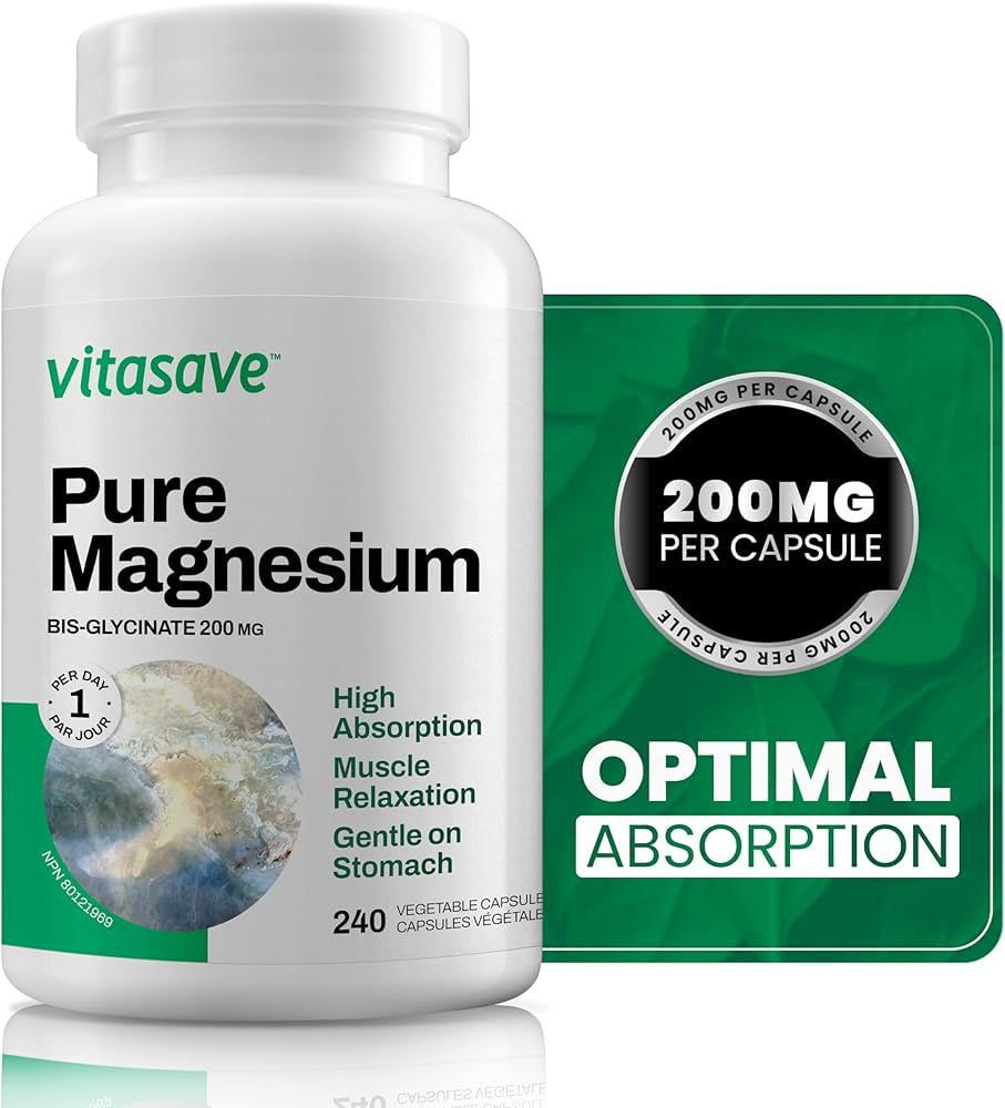 Vitasave Magnesium Bis-Glycinate Supplement | 200mg | High Potency Magnesium Bisglycinate - Super... | Amazon (CA)