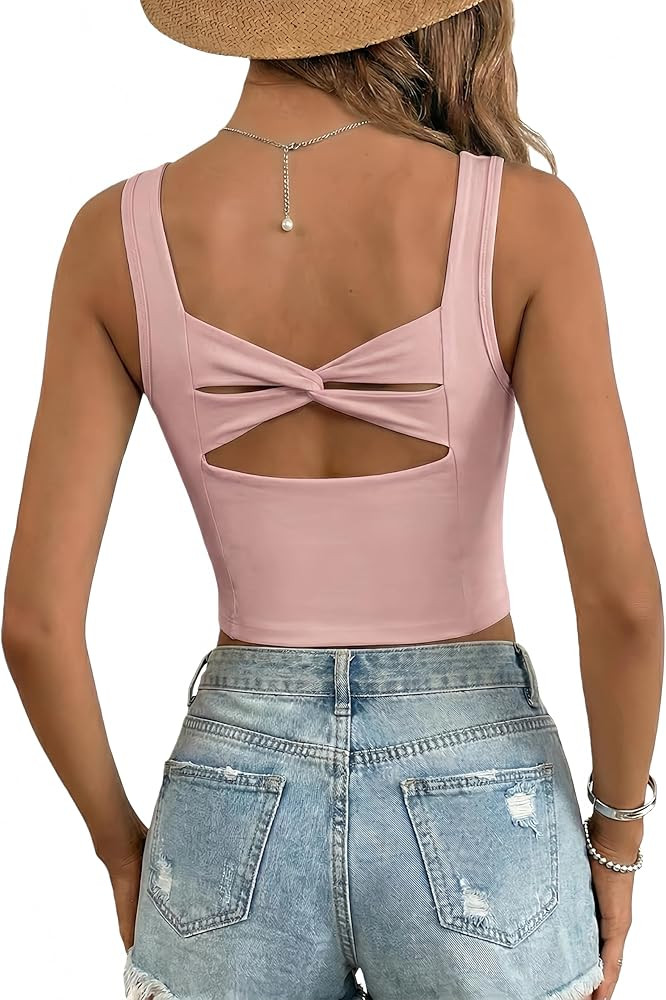 Dokotoo Womens Workout Tank Tops with Built in Bra Casual Sleeveless Shirts Cross Backless Fitted... | Amazon (US)