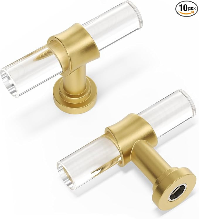 Peaha Acrylic Drawer Knobs Kitchen Cabinet Handles Gold Dresser Drawer Pull Brushed Brass Cabinet... | Amazon (US)