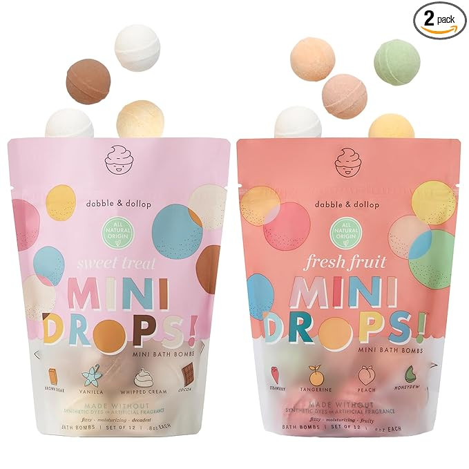 Dabble & Dollop Mini Bath Bombs, Natural Droplets for Kids, Fresh Fruit and Sweet Treat Scents Bu... | Amazon (US)
