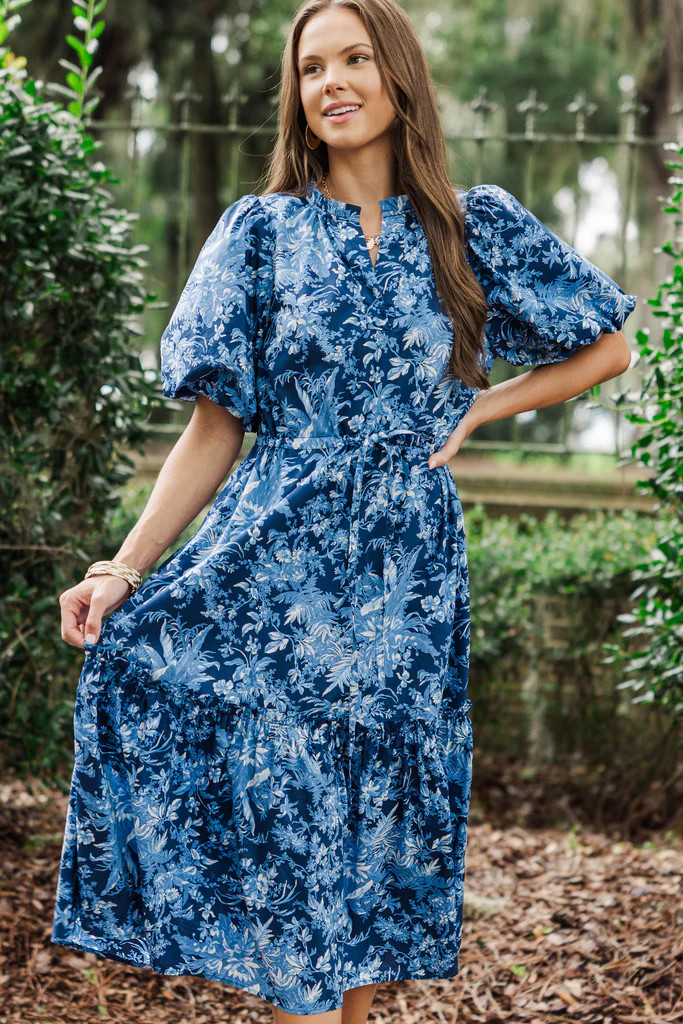 It's A Match Navy Toile Midi Dress | The Mint Julep Boutique