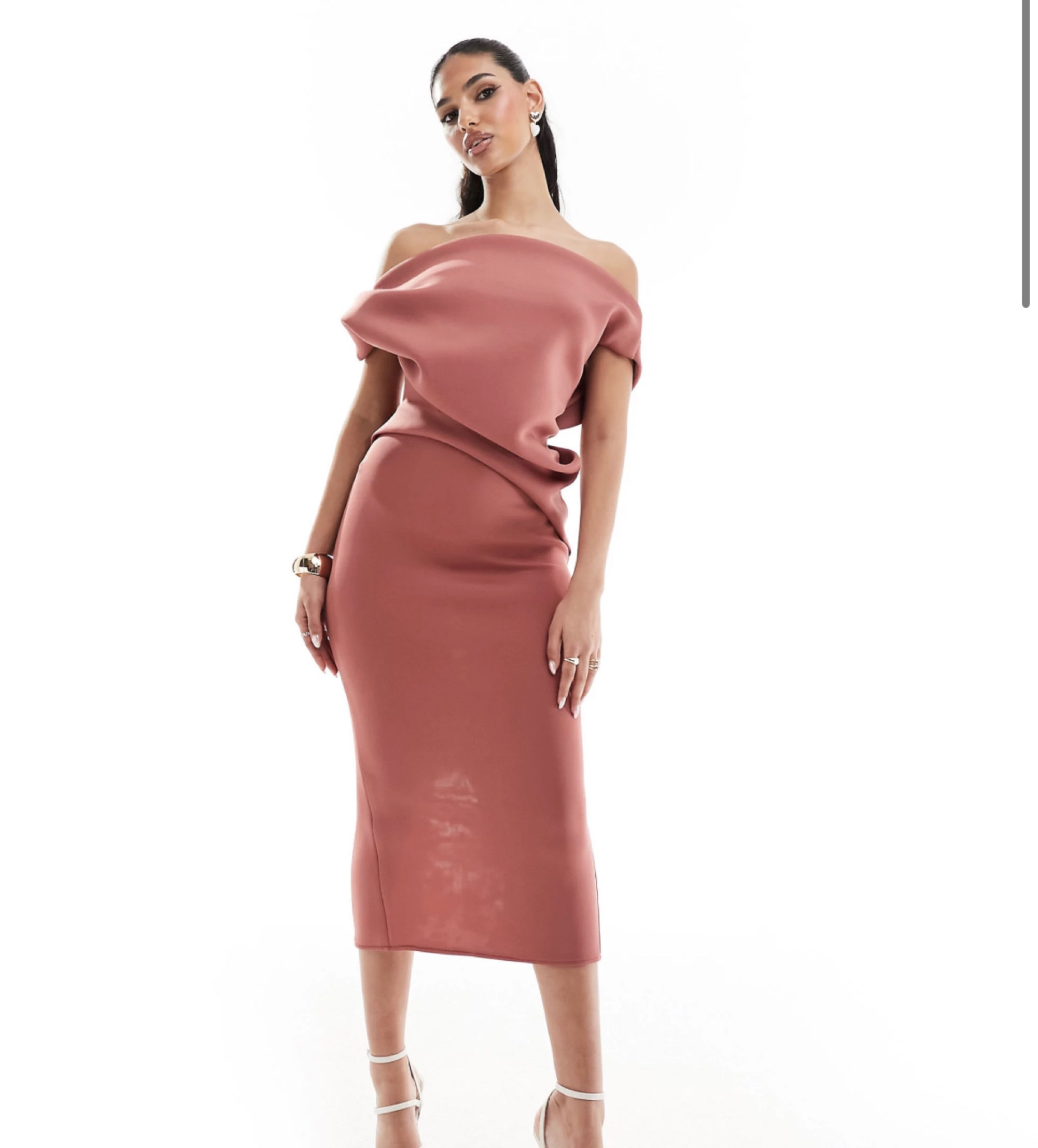 ASOS DESIGN off shoulder pleat waist detail pencil midi scuba dress in rose

#LTKstyletip #LTKmidsize #LTKSpringSale