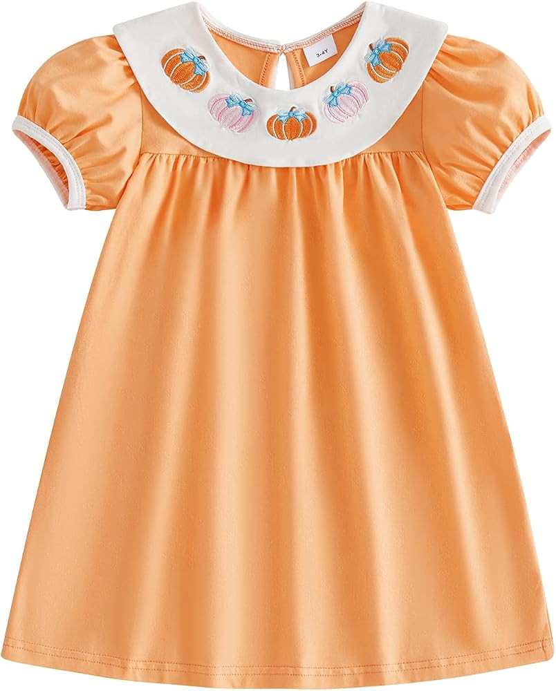 Kid Girl Back to School Outfit Apple Print Fly Sleeve Dress Smocked Clothes | Amazon (US)