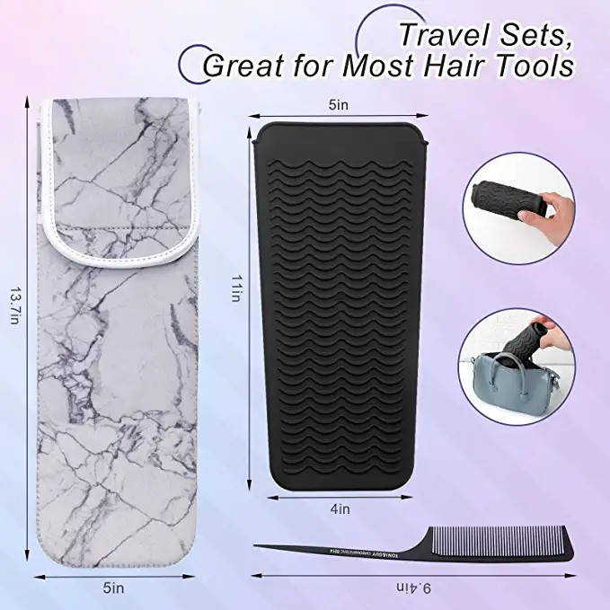 Heat Resistant Mat Pouch for Hair Tools, AngleKai 3 Pack Curling Iron Neoprene Straightener Holde... | Amazon (US)