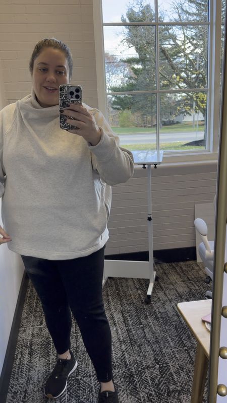 I love this Athleta twist sweatshirt. It's so comfortable. It's plush inside, too! And has pockets!! Also wearing with the fleece lined leggings  