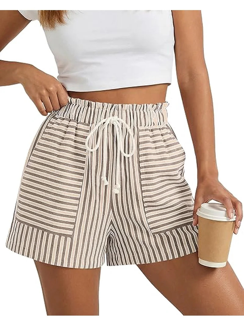 FreshPretty Casual Striped Shorts for Women Spring Summer Elastic Waist Y2K Lounge Vacation Beach... | Walmart (US)