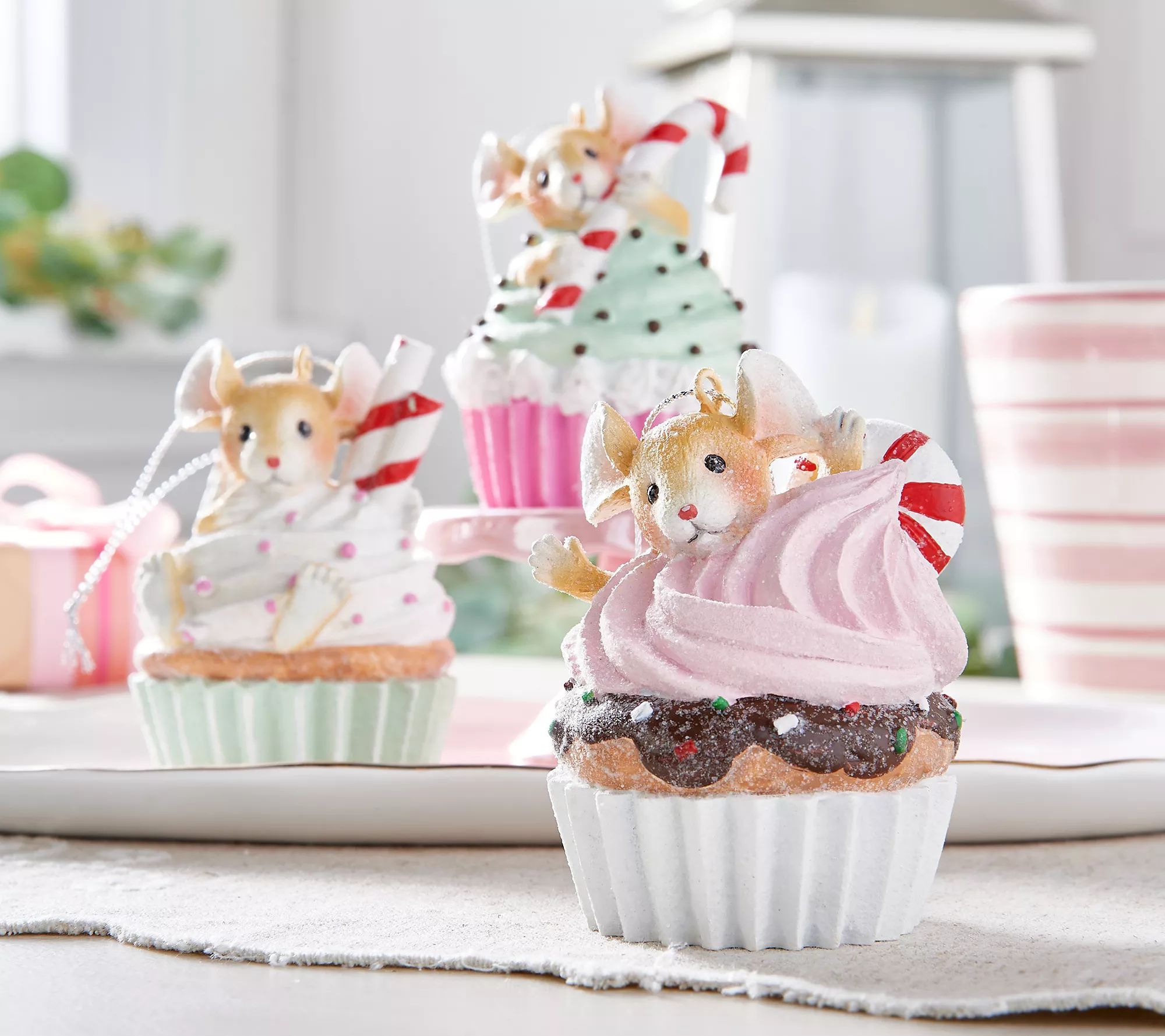 Set of 3 Christmas Mice Cupcakes by Valerie | QVC