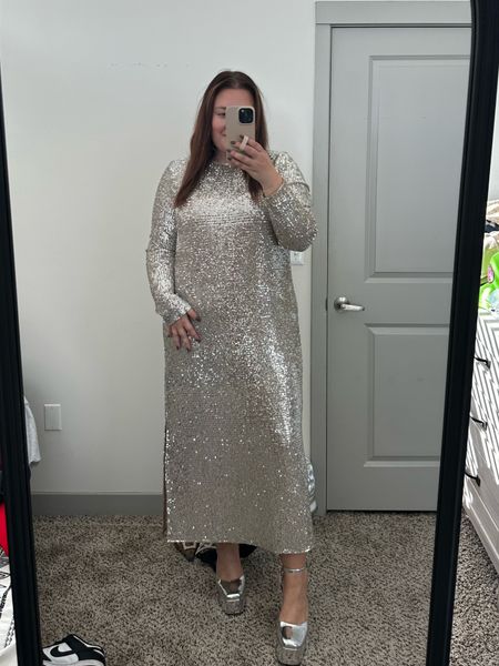 Plus size holiday party dress - full sequins!!! So comfy, not itchy and love the side slits! Wearing size xxl! 

#LTKHoliday #LTKCyberWeek #LTKplussize