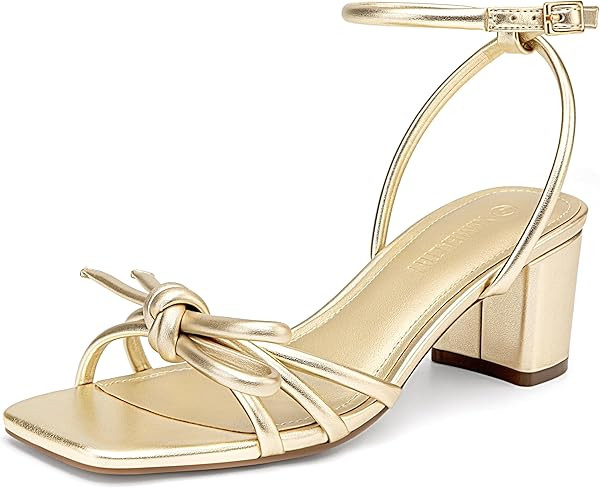 Women's Chunky Block Bow Heels Square Open Toe Comfortable Bridal Wedding Heels Ankle Strap Dress... | Amazon (US)