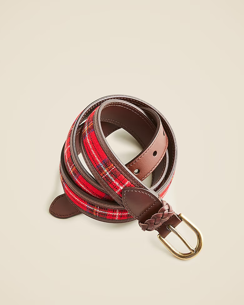 Leather belt with tartan cloth | J. Crew US