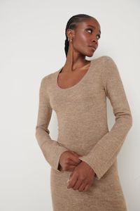 Clara Scoop Neck Knit Dress - Brown | Pretty Lavish (UK)