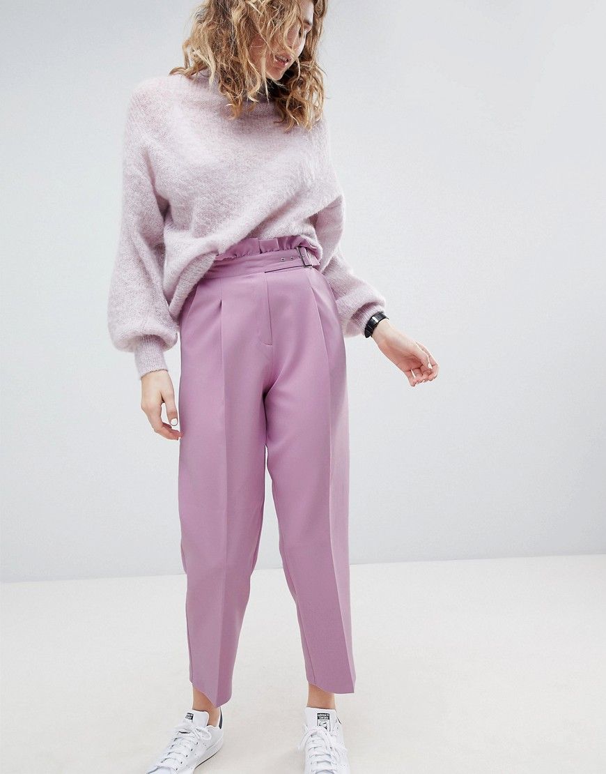 ASOS Tailored Frill Waist PANTS with Buckle Detail - Purple | ASOS US