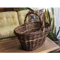 Large Dark Wicker Gathering Basket With Handle | Vintage Rustic Primitive Country Farmhouse | Etsy (US)