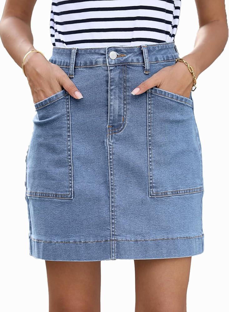 Sidefeel Women's Jean Skirt High Waisted Stretch Casual Summer Zimbaplatinum Denim Skirt with Poc... | Amazon (US)