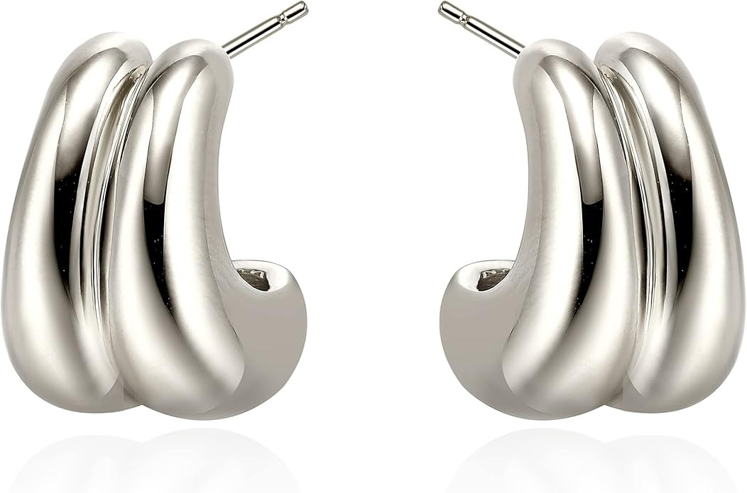 Gold Hoop Earrings for Women Girls 18K Gold Plated Chunky Hoop Earrings Statement Lightweight Thi... | Amazon (US)