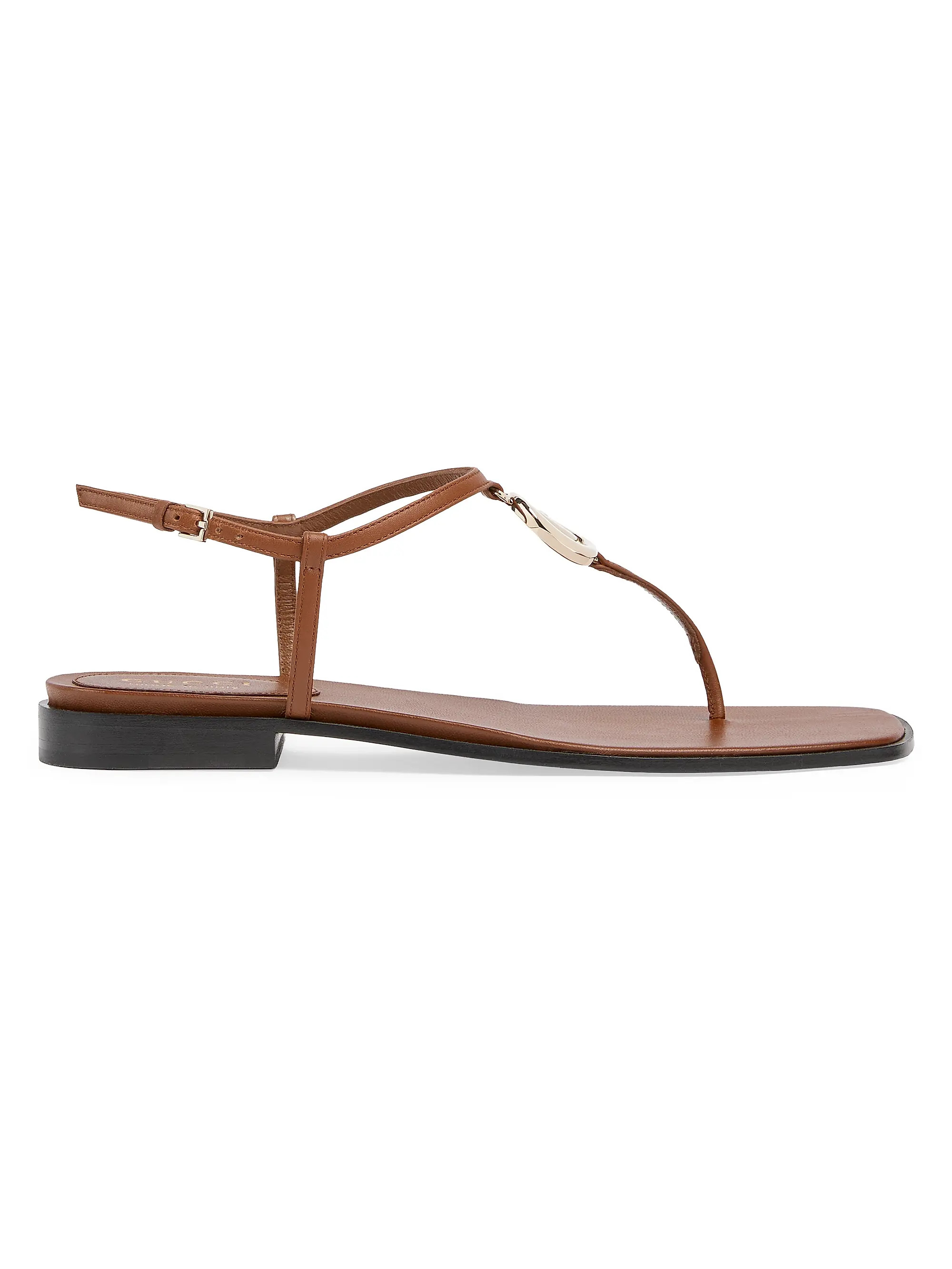 Gucci New Marmont Leather T-Strap Sandals | Saks Fifth Avenue | Saks Fifth Avenue