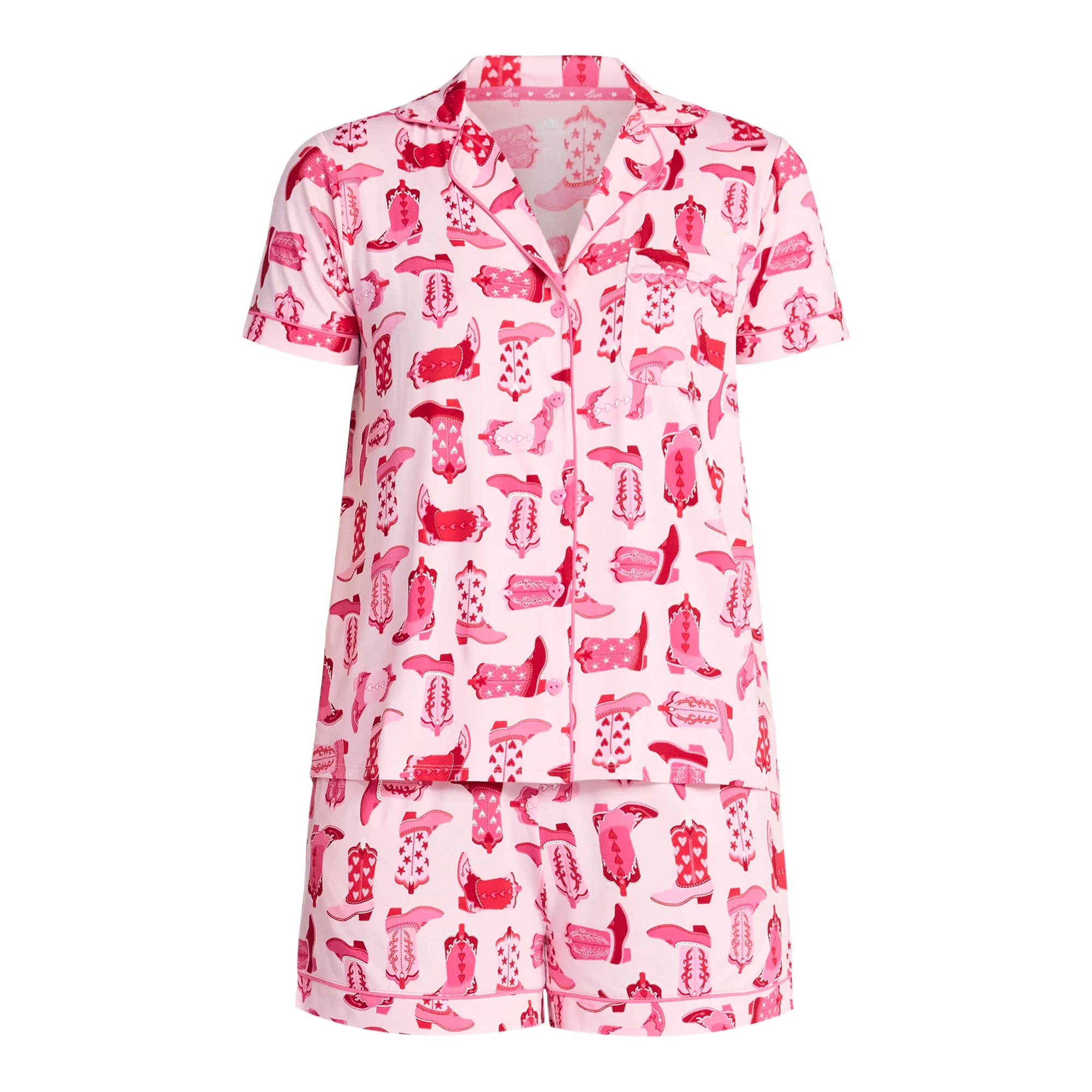 Valentine's Day Women's Knit Notch Collar Top and Shorts Pajama Set from Way to Celebrate, 2-Piec... | Walmart (US)