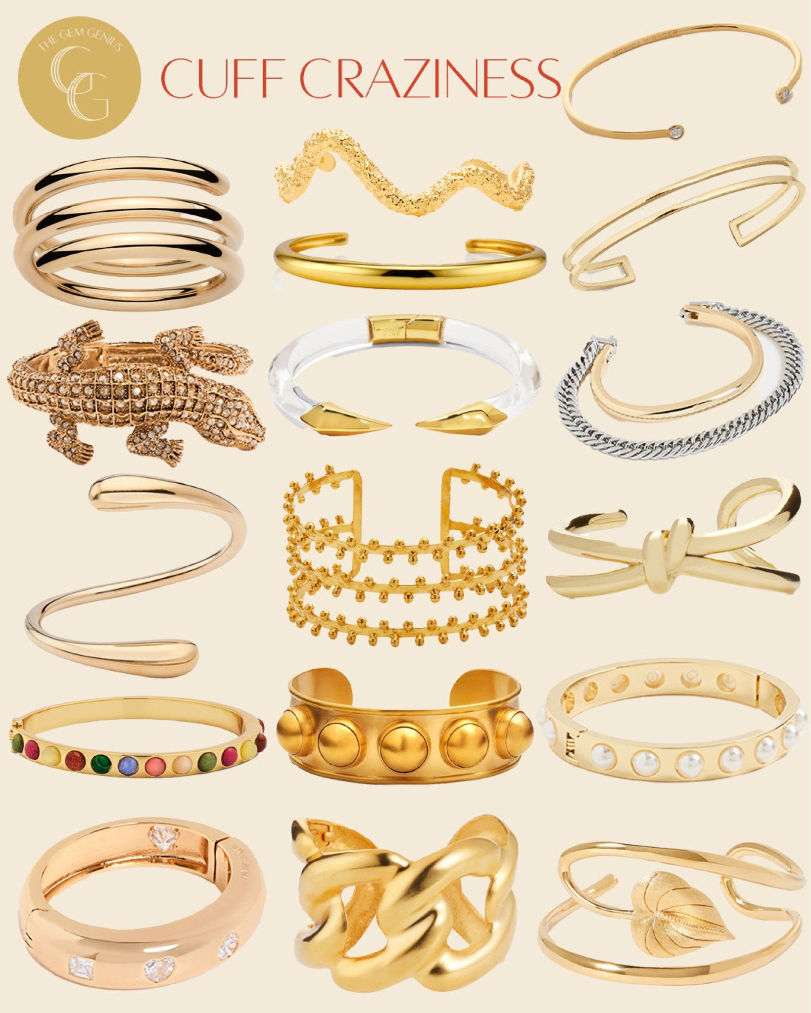 Cuff Craziness // Bold cuffs worn at the wrist or higher up on the arm are a favorite style this Spring! Check out these cuffs under $500!

#thegemgenius #gemgenius #jewelry #jewels #jewelryaddict #gemstones #cuffs #onlineshop #shopsmall #womenownedbusiness #smallbusiness #smallbusinessowner #onlinebusiness #womenowned #earrings #necklace #bracelet #braceletstacks #rings #accessories #womensstyle #womensfashion #instajewelry #jewelrygram #designerjewelry #statementjewelry #statementearrings #fashionjewelry #moodboard

#LTKstyletip #LTKSeasonal #LTKFind