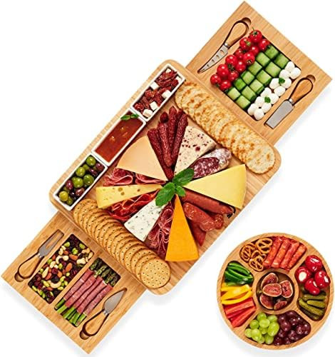 STEDWARE Cheese Board Charcuterie Board & Knife Set, Ceramic Bowls & Snack Tray, Extra Large Bamb... | Amazon (US)