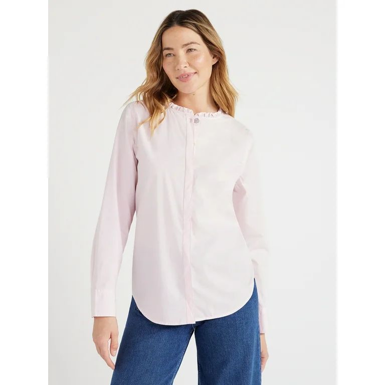 Free Assembly Women’s Ruffle Neck Shirt with Long Sleeves, Sizes XS-XXL - Walmart.com | Walmart (US)