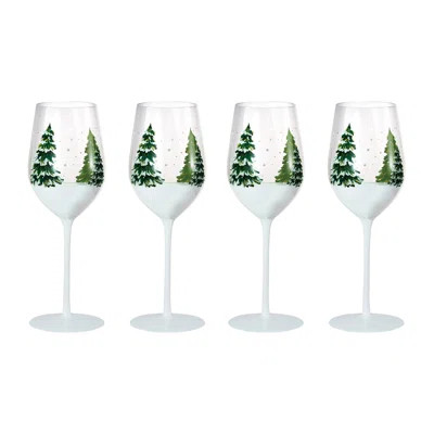 Hand-Painted Tree And Snow Wine Glass | Wayfair North America