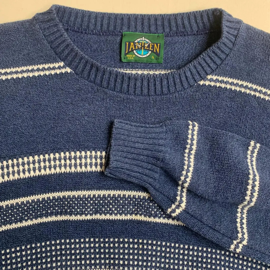 Vintage Jantzen Mens Large Blue White Striped Crewneck Sweater Made in USA | Etsy (US)