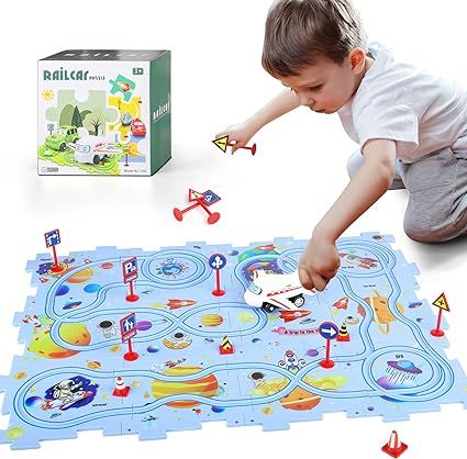New Plastic Puzzles for Kids Ages 3-5 with A Cute Vehicle, Toddler Puzzle Track Play Set Gift, Cr... | Amazon (US)