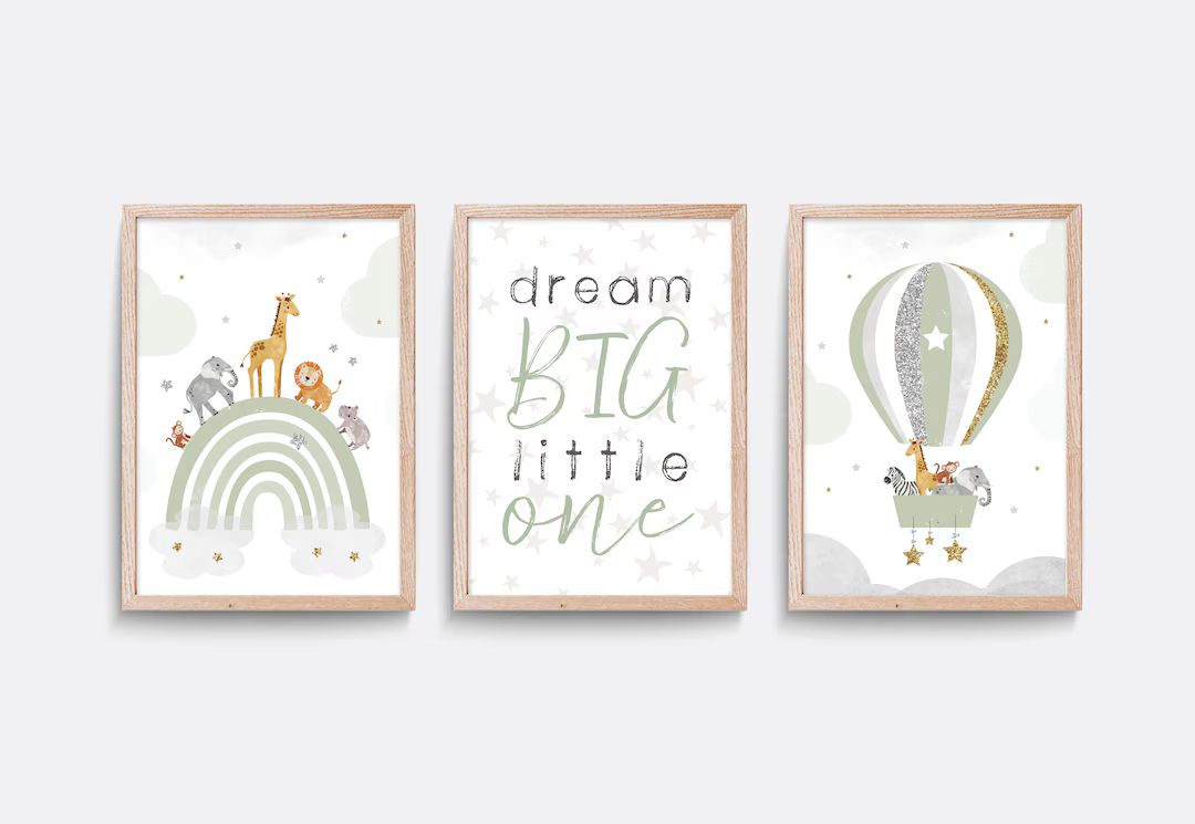 Safari nursery print. Set of 3 Star prints. Cloud nursery decor. Hot air balloon. Baby nursery pr... | Etsy (US)